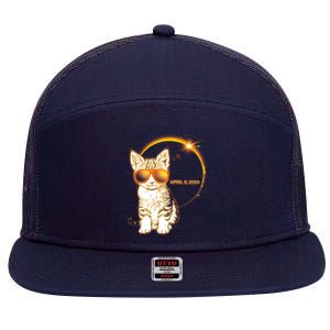 Cool Funny Total Solar Eclipse April 8 2024 Sunglasses Cat Kitten 7 Panel Mesh Trucker Snapback Hat