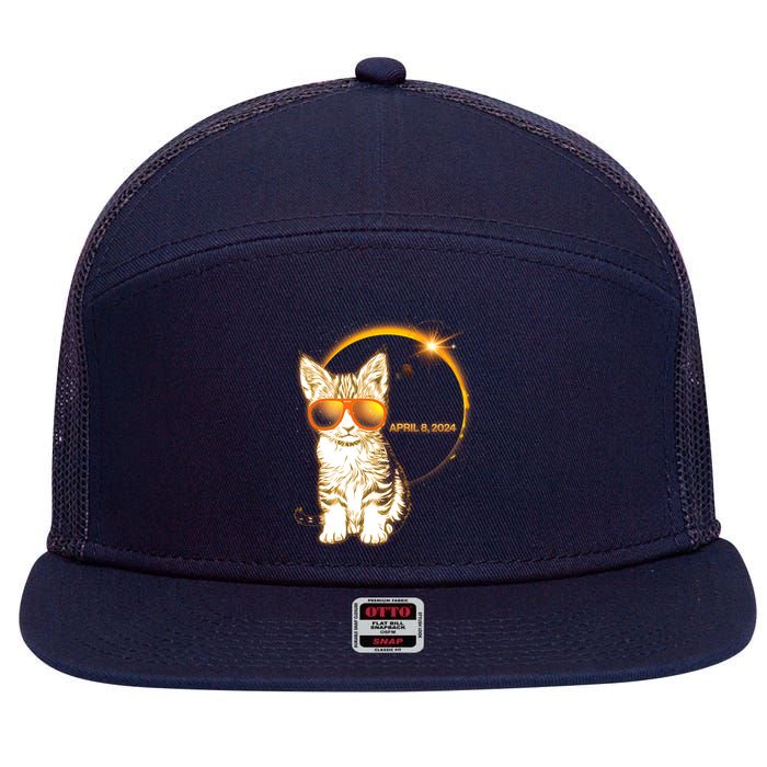 Cool Funny Total Solar Eclipse April 8 2024 Sunglasses Cat Kitten 7 Panel Mesh Trucker Snapback Hat