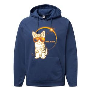 Cool Funny Total Solar Eclipse April 8 2024 Sunglasses Cat Kitten Performance Fleece Hoodie