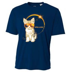 Cool Funny Total Solar Eclipse April 8 2024 Sunglasses Cat Kitten Cooling Performance Crew T-Shirt