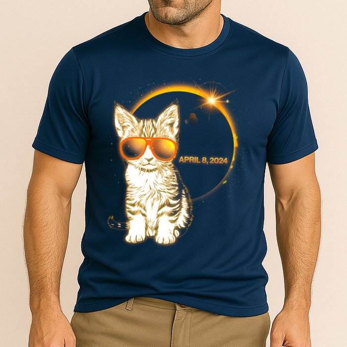Cool Funny Total Solar Eclipse April 8 2024 Sunglasses Cat Kitten Performance Shirt