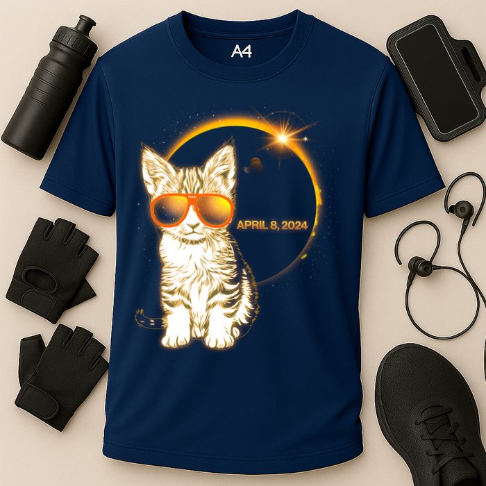 Cool Funny Total Solar Eclipse April 8 2024 Sunglasses Cat Kitten Performance Shirt