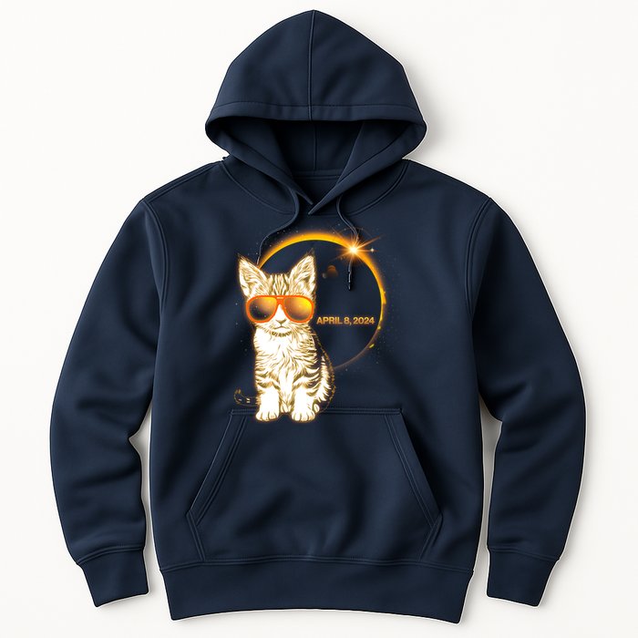 Cool Funny Total Solar Eclipse April 8 2024 Sunglasses Cat Kitten Hoodie