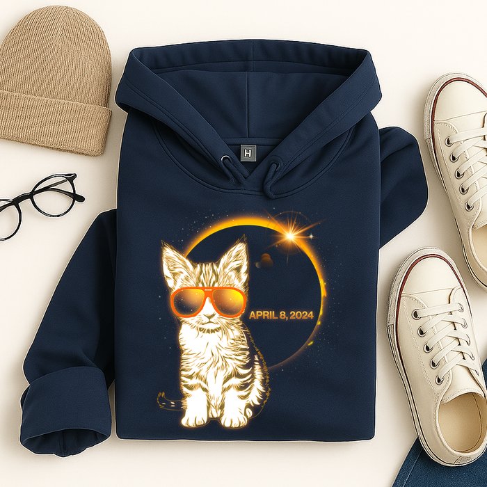 Cool Funny Total Solar Eclipse April 8 2024 Sunglasses Cat Kitten Hoodie