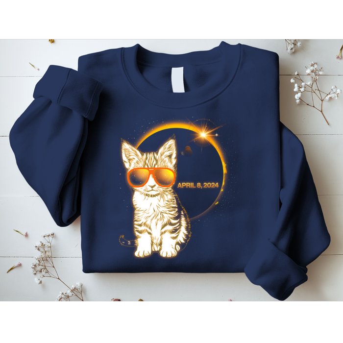 Cool Funny Total Solar Eclipse April 8 2024 Sunglasses Cat Kitten Sweatshirt