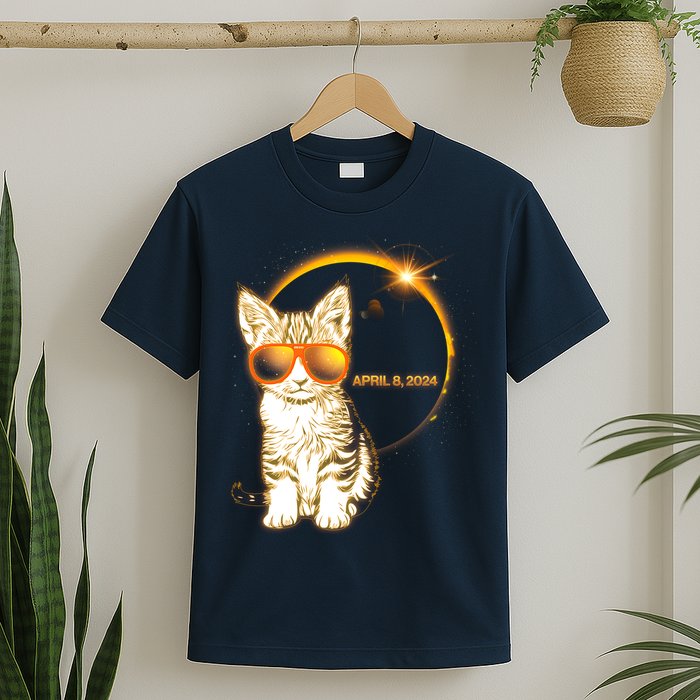 Cool Funny Total Solar Eclipse April 8 2024 Sunglasses Cat Kitten T-Shirt