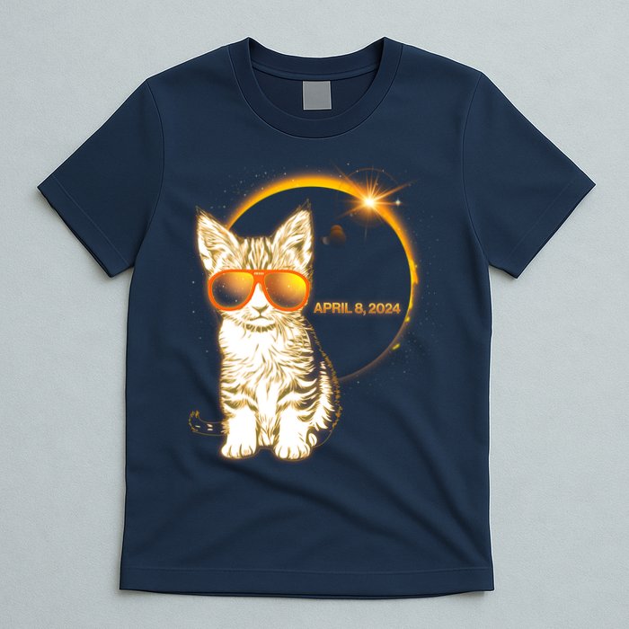 Cool Funny Total Solar Eclipse April 8 2024 Sunglasses Cat Kitten T-Shirt