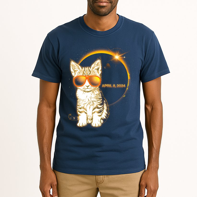 Cool Funny Total Solar Eclipse April 8 2024 Sunglasses Cat Kitten Tall T-Shirt