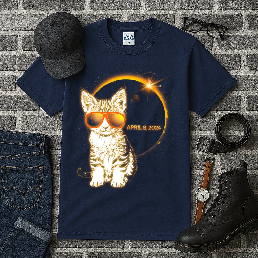 Cool Funny Total Solar Eclipse April 8 2024 Sunglasses Cat Kitten Tall T-Shirt