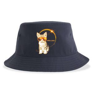 Cool Funny Total Solar Eclipse April 8 2024 Sunglasses Cat Kitten Sustainable Bucket Hat