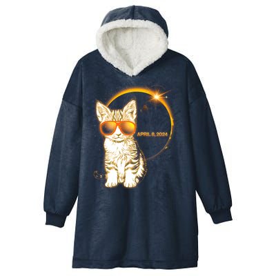 Cool Funny Total Solar Eclipse April 8 2024 Sunglasses Cat Kitten Hooded Wearable Blanket