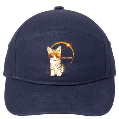 Cool Funny Total Solar Eclipse April 8 2024 Sunglasses Cat Kitten 7-Panel Snapback Hat