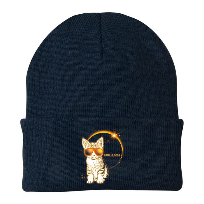 Cool Funny Total Solar Eclipse April 8 2024 Sunglasses Cat Kitten Beanie