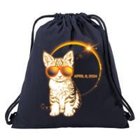 Cool Funny Total Solar Eclipse April 8 2024 Sunglasses Cat Kitten Drawstring Bag