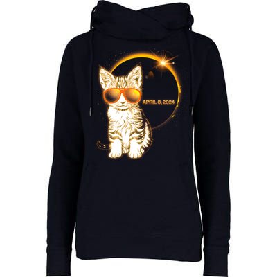 Cool Funny Total Solar Eclipse April 8 2024 Sunglasses Cat Kitten Womens Funnel Neck Pullover Hood