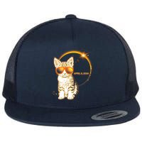 Cool Funny Total Solar Eclipse April 8 2024 Sunglasses Cat Kitten Flat Bill Trucker Hat