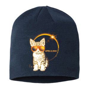 Cool Funny Total Solar Eclipse April 8 2024 Sunglasses Cat Kitten Sustainable Beanie