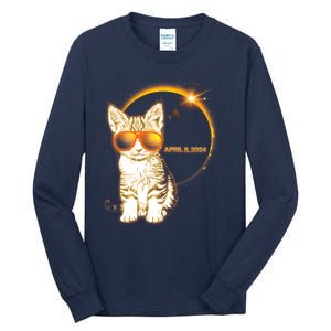 Cool Funny Total Solar Eclipse April 8 2024 Sunglasses Cat Kitten Tall Long Sleeve T-Shirt