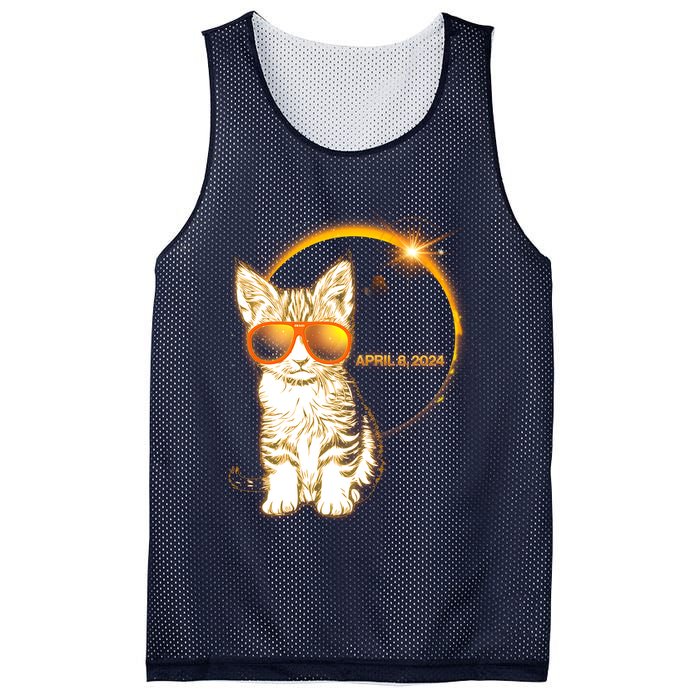 Cool Funny Total Solar Eclipse April 8 2024 Sunglasses Cat Kitten Mesh Reversible Basketball Jersey Tank