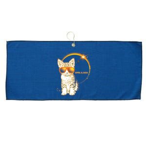 Cool Funny Total Solar Eclipse April 8 2024 Sunglasses Cat Kitten Large Microfiber Waffle Golf Towel