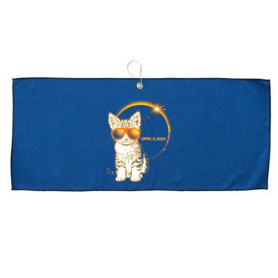 Cool Funny Total Solar Eclipse April 8 2024 Sunglasses Cat Kitten Large Microfiber Waffle Golf Towel