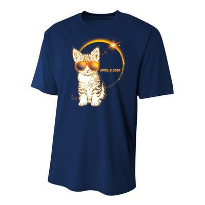 Cool Funny Total Solar Eclipse April 8 2024 Sunglasses Cat Kitten Youth Performance Sprint T-Shirt