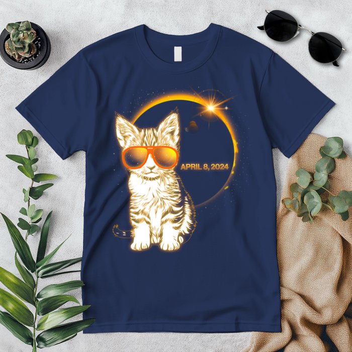 Cool Funny Total Solar Eclipse April 8 2024 Sunglasses Cat Kitten Premium T-Shirt