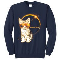 Cool Funny Total Solar Eclipse April 8 2024 Sunglasses Cat Kitten Tall Sweatshirt