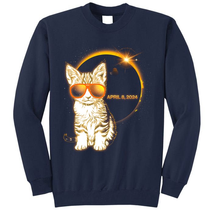 Cool Funny Total Solar Eclipse April 8 2024 Sunglasses Cat Kitten Tall Sweatshirt
