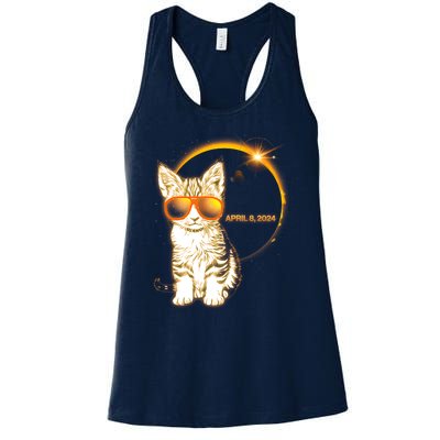 Cool Funny Total Solar Eclipse April 8 2024 Sunglasses Cat Kitten Women's Racerback Tank