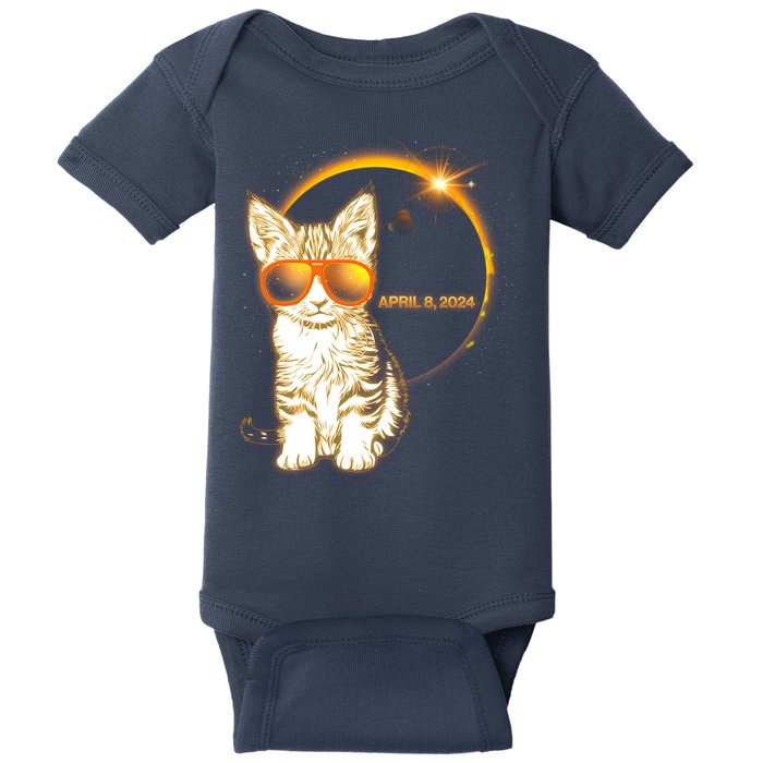 Cool Funny Total Solar Eclipse April 8 2024 Sunglasses Cat Kitten Baby Bodysuit