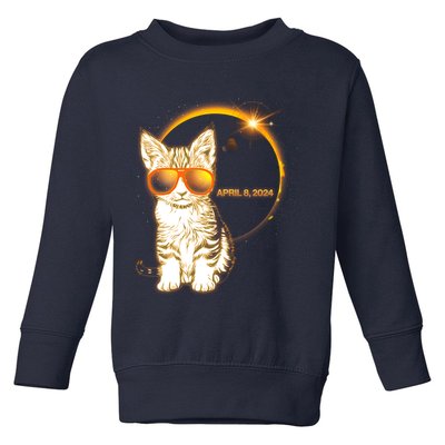 Cool Funny Total Solar Eclipse April 8 2024 Sunglasses Cat Kitten Toddler Sweatshirt