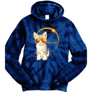 Cool Funny Total Solar Eclipse April 8 2024 Sunglasses Cat Kitten Tie Dye Hoodie