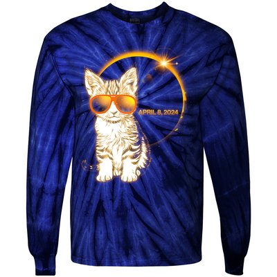 Cool Funny Total Solar Eclipse April 8 2024 Sunglasses Cat Kitten Tie-Dye Long Sleeve Shirt
