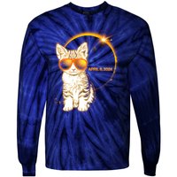 Cool Funny Total Solar Eclipse April 8 2024 Sunglasses Cat Kitten Tie-Dye Long Sleeve Shirt