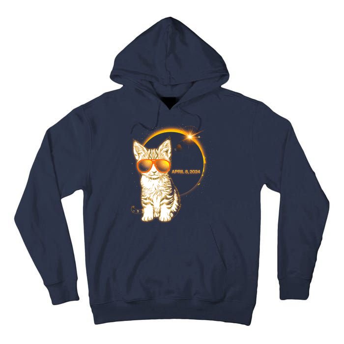 Cool Funny Total Solar Eclipse April 8 2024 Sunglasses Cat Kitten Tall Hoodie