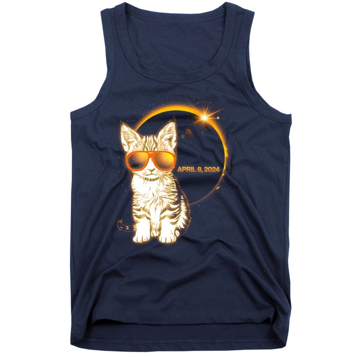 Cool Funny Total Solar Eclipse April 8 2024 Sunglasses Cat Kitten Tank Top