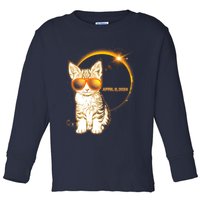 Cool Funny Total Solar Eclipse April 8 2024 Sunglasses Cat Kitten Toddler Long Sleeve Shirt