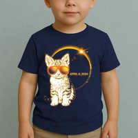 Cool Funny Total Solar Eclipse April 8 2024 Sunglasses Cat Kitten Toddler T-Shirt