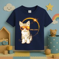 Cool Funny Total Solar Eclipse April 8 2024 Sunglasses Cat Kitten Toddler T-Shirt