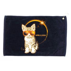 Cool Funny Total Solar Eclipse April 8 2024 Sunglasses Cat Kitten Grommeted Golf Towel