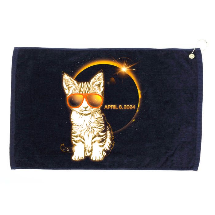 Cool Funny Total Solar Eclipse April 8 2024 Sunglasses Cat Kitten Grommeted Golf Towel