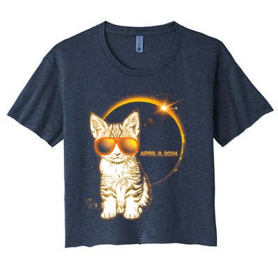 Cool Funny Total Solar Eclipse April 8 2024 Sunglasses Cat Kitten Crop Top