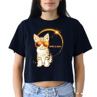 Cool Funny Total Solar Eclipse April 8 2024 Sunglasses Cat Kitten Crop Top