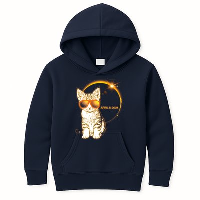 Cool Funny Total Solar Eclipse April 8 2024 Sunglasses Cat Kitten Kids Hoodie