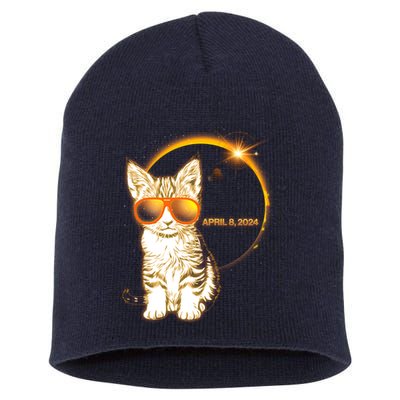 Cool Funny Total Solar Eclipse April 8 2024 Sunglasses Cat Kitten Short Acrylic Beanie