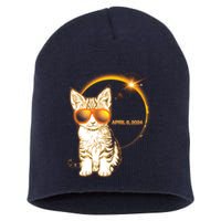 Cool Funny Total Solar Eclipse April 8 2024 Sunglasses Cat Kitten Short Acrylic Beanie