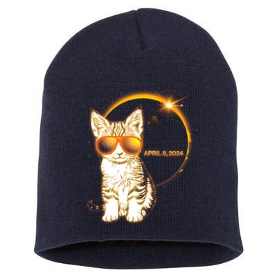 Cool Funny Total Solar Eclipse April 8 2024 Sunglasses Cat Kitten Short Acrylic Beanie