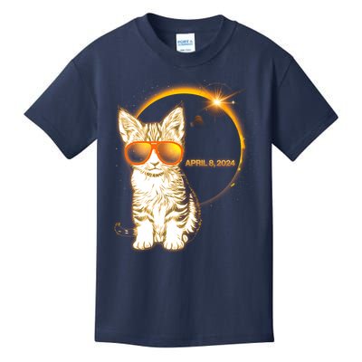 Cool Funny Total Solar Eclipse April 8 2024 Sunglasses Cat Kitten Kids T-Shirt