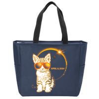 Cool Funny Total Solar Eclipse April 8 2024 Sunglasses Cat Kitten Zip Tote Bag